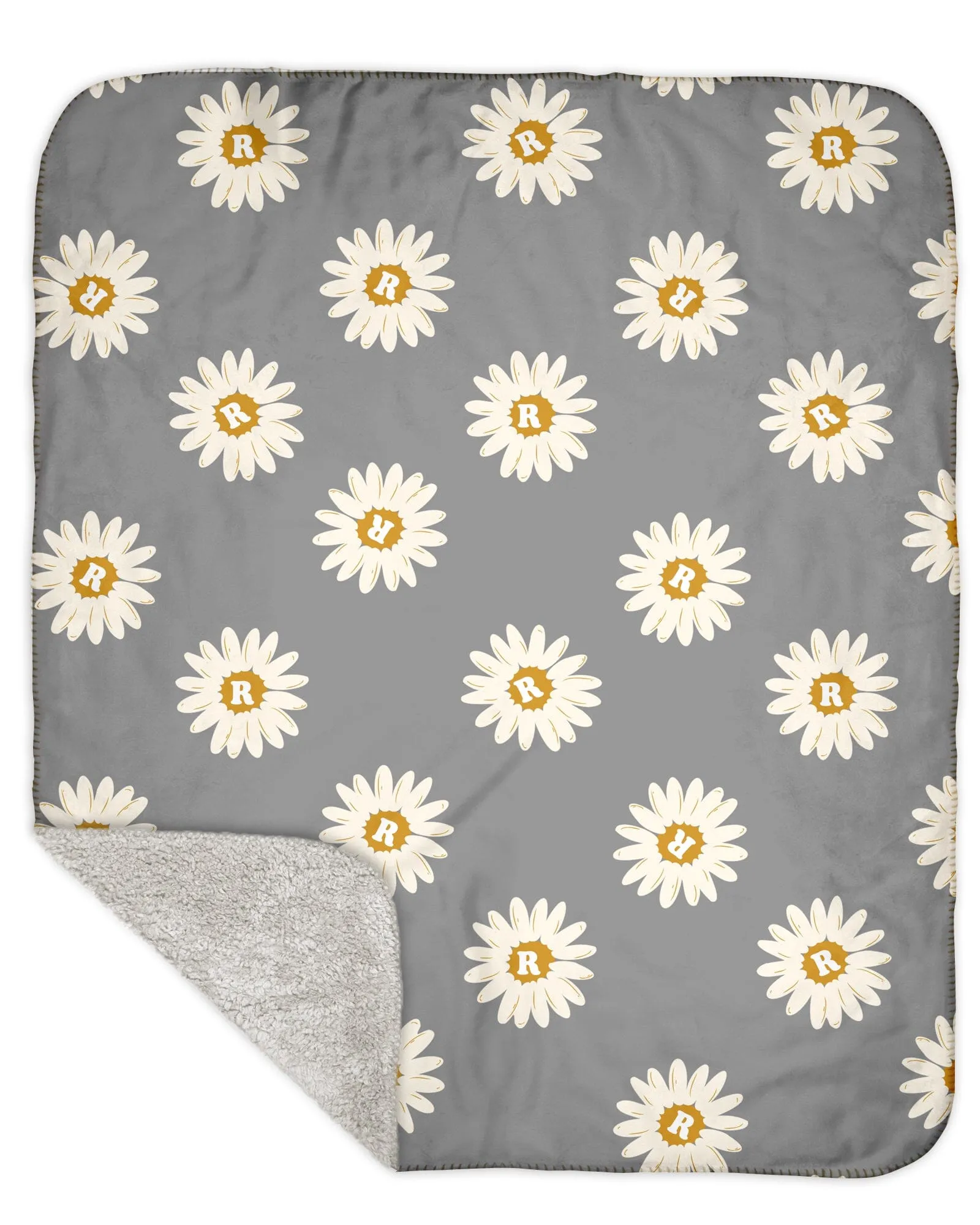 H3XHB Sherpa Back Happy Daisy Monogram Blanket