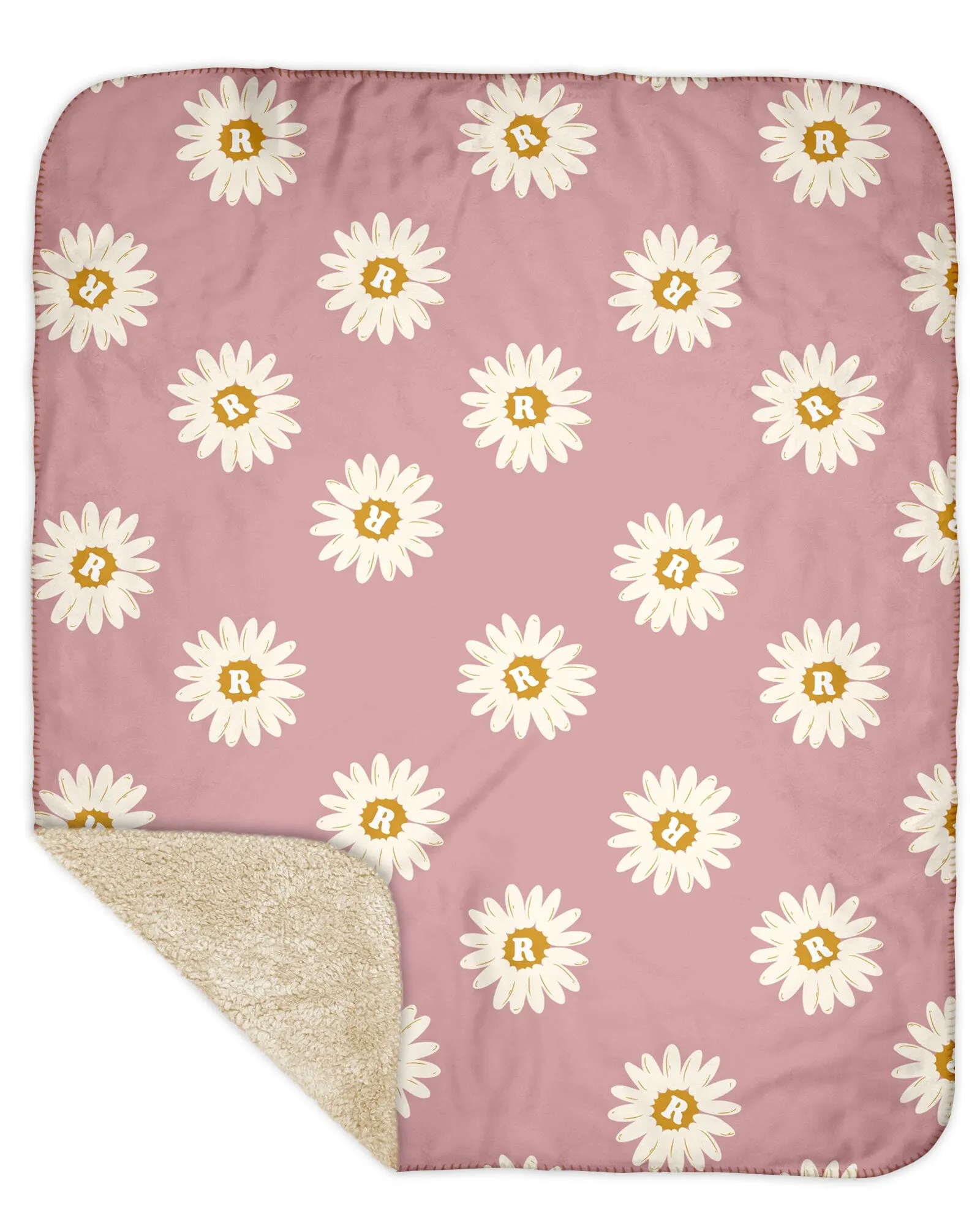 H3XHB Sherpa Back Happy Daisy Monogram Blanket