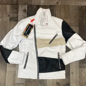 Hard Soda- leather color patch jacket (white/black)