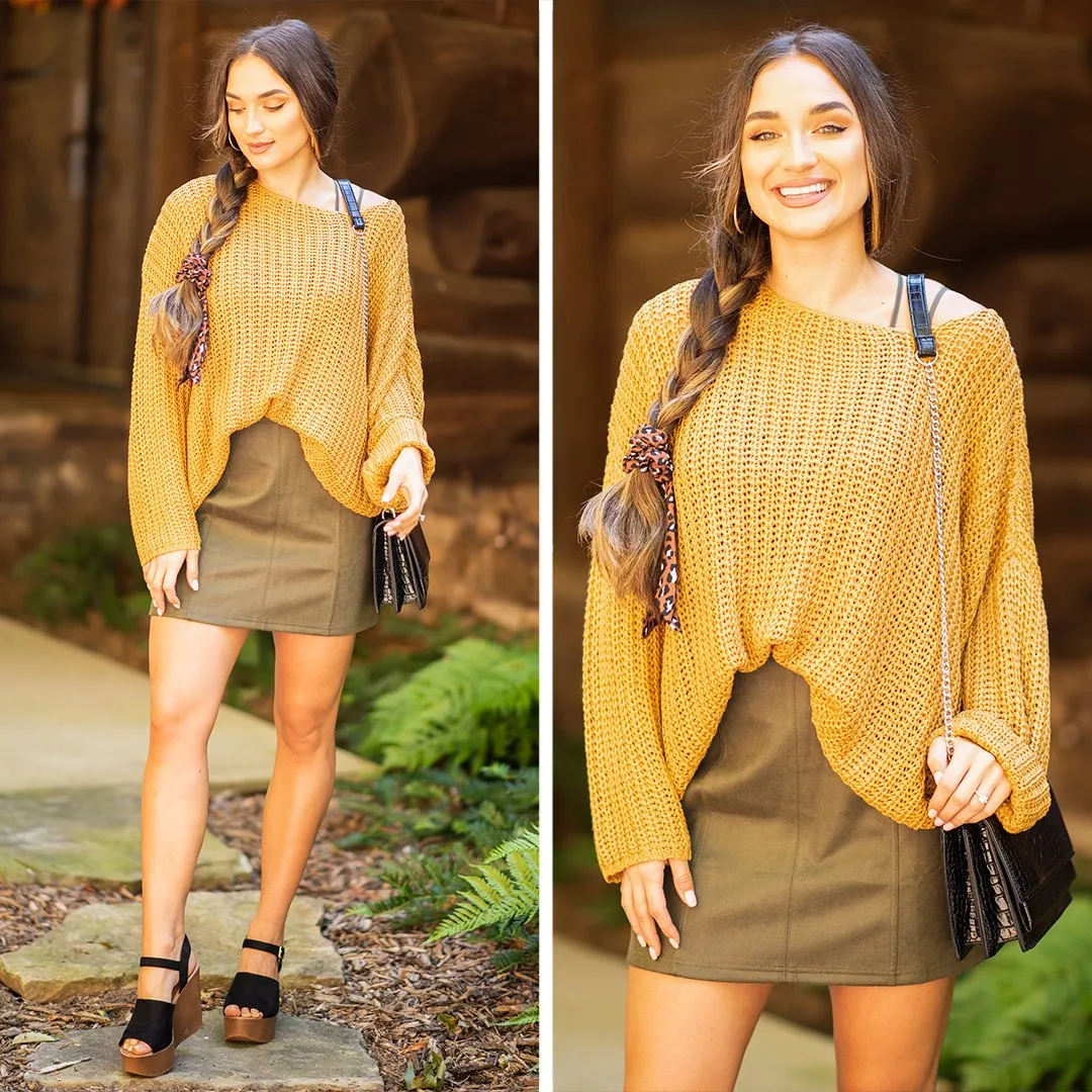 Here For It Butter Scotch Yellow Loose Knit Sweater