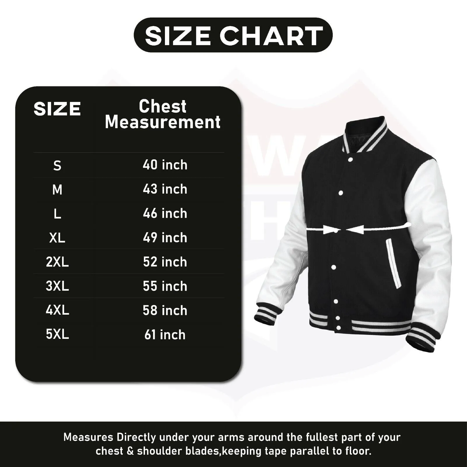 HL2802BLK/WHT Leather Varsity Jacket Letterman Jacket Baseball Jacket Banded Collar