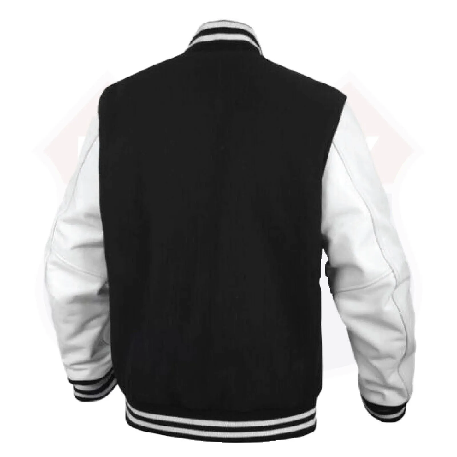 HL2802BLK/WHT Leather Varsity Jacket Letterman Jacket Baseball Jacket Banded Collar