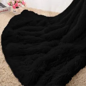 HOMORE Soft Fluffy Blanket Fuzzy Sherpa Plush Cozy Faux Fur Throw Blankets for Bed Couch Sofa Chair Decorative, 50''x60'' Black