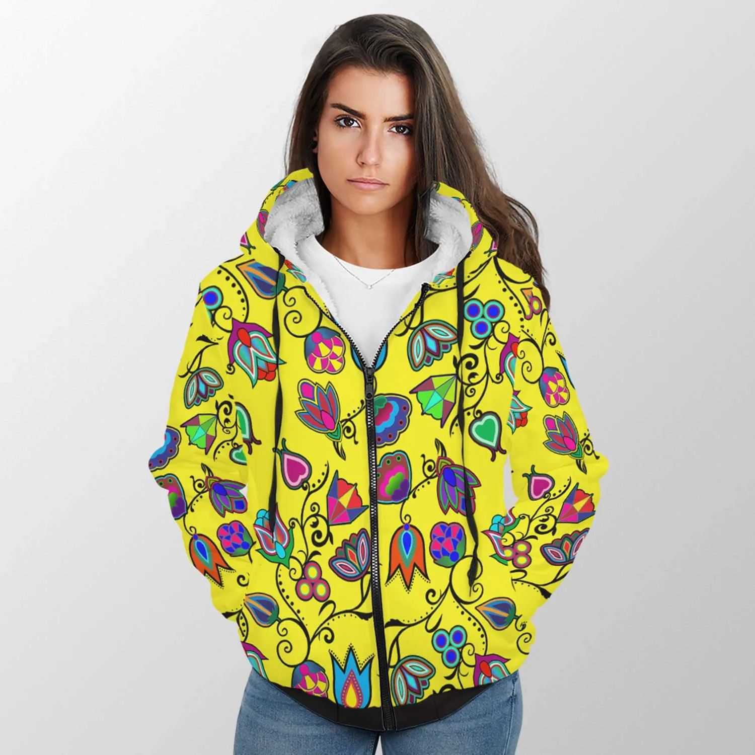 Indigenous Paisley Yellow Sherpa Hoodie