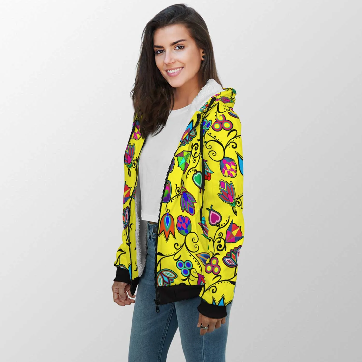 Indigenous Paisley Yellow Sherpa Hoodie