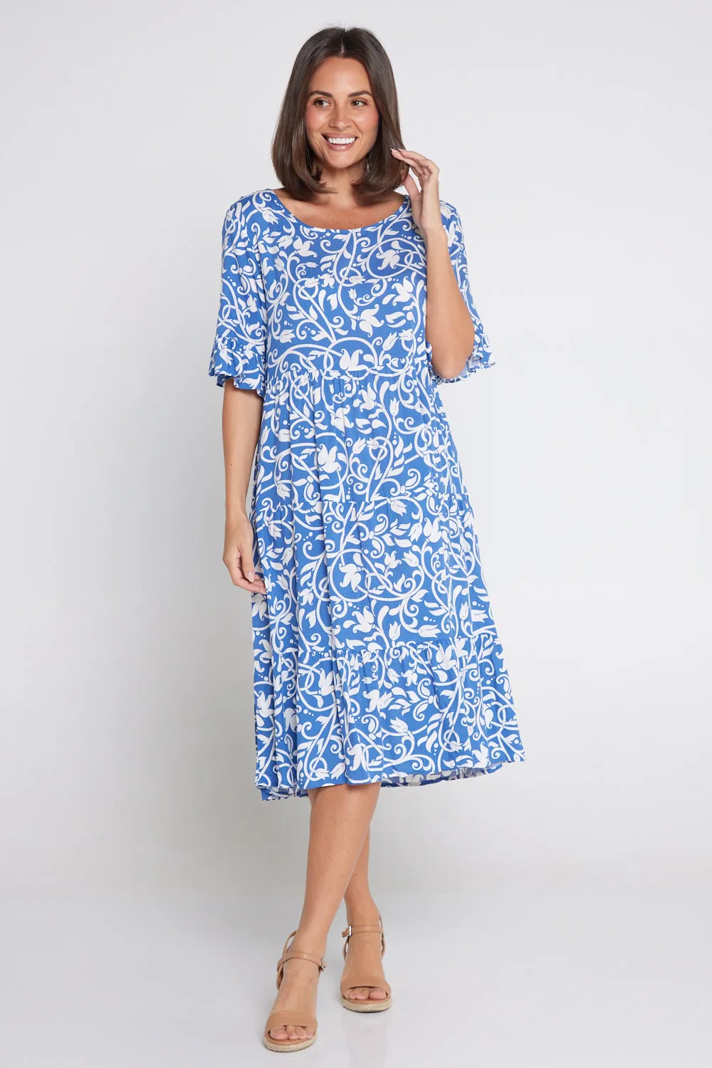 Jackson Dress - Blue/Floral Flourish