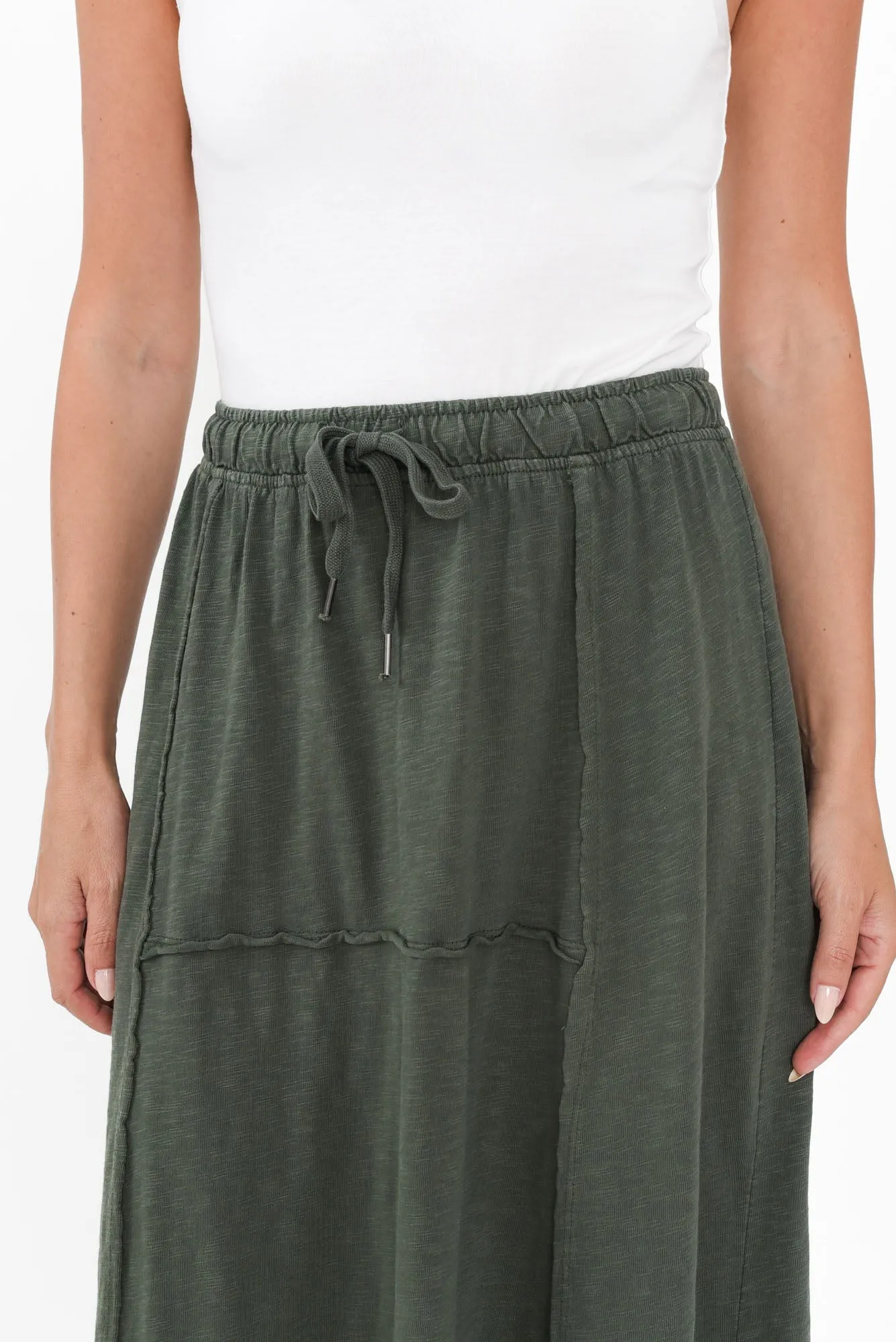 Jayne Khaki Cotton Drawstring Skirt