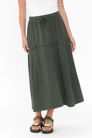 Jayne Khaki Cotton Drawstring Skirt