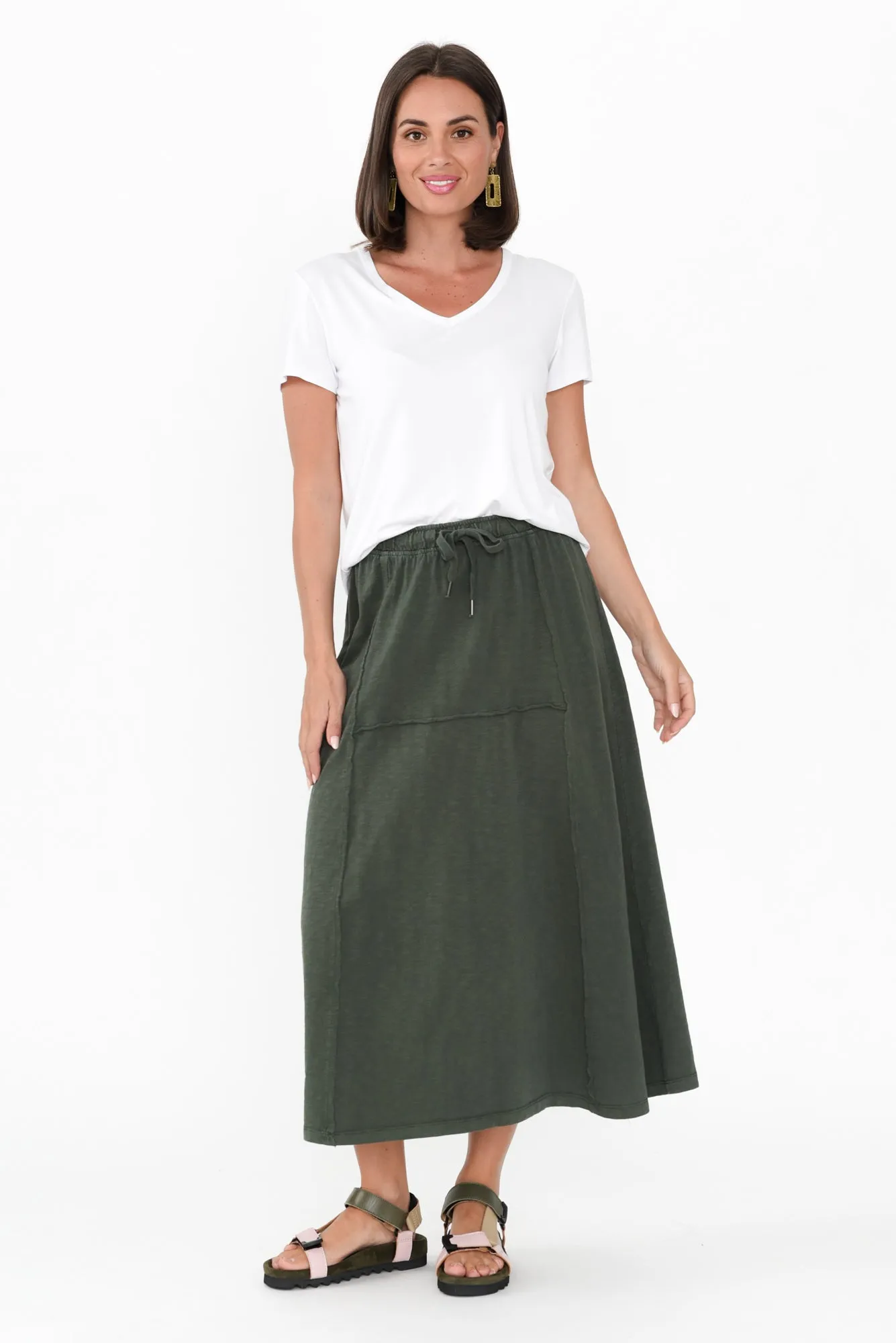 Jayne Khaki Cotton Drawstring Skirt