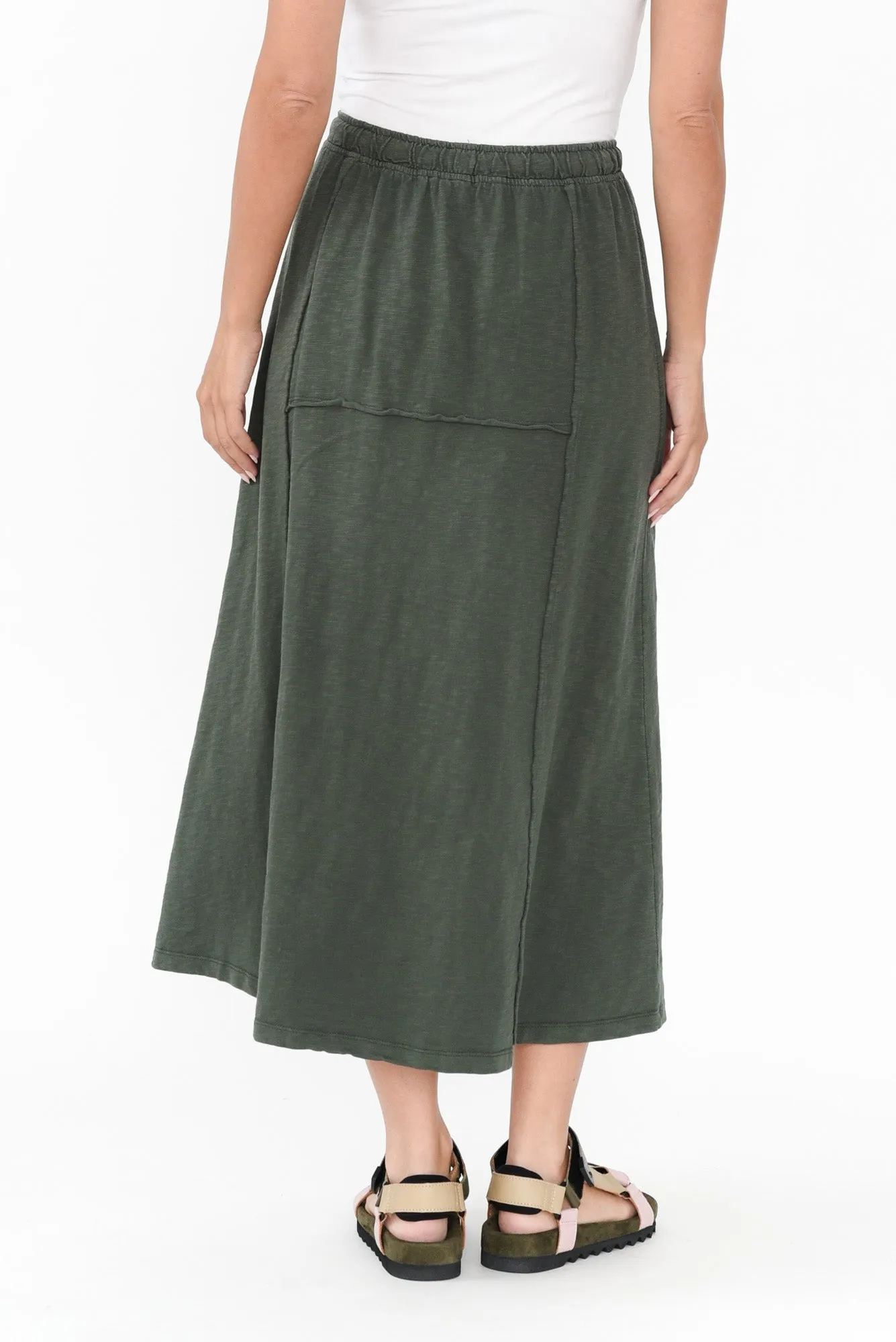 Jayne Khaki Cotton Drawstring Skirt