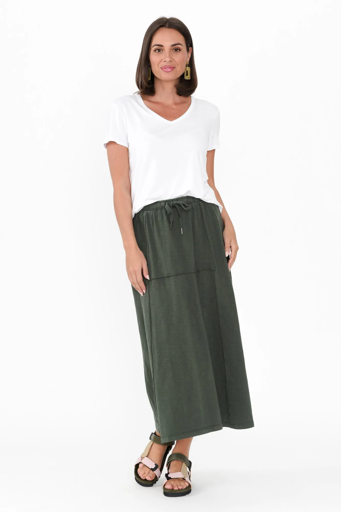 Jayne Khaki Cotton Drawstring Skirt