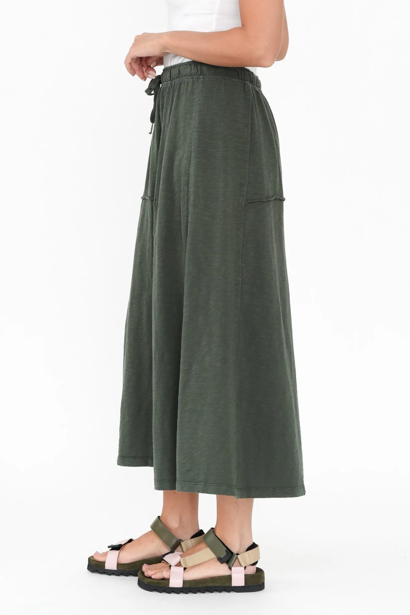 Jayne Khaki Cotton Drawstring Skirt