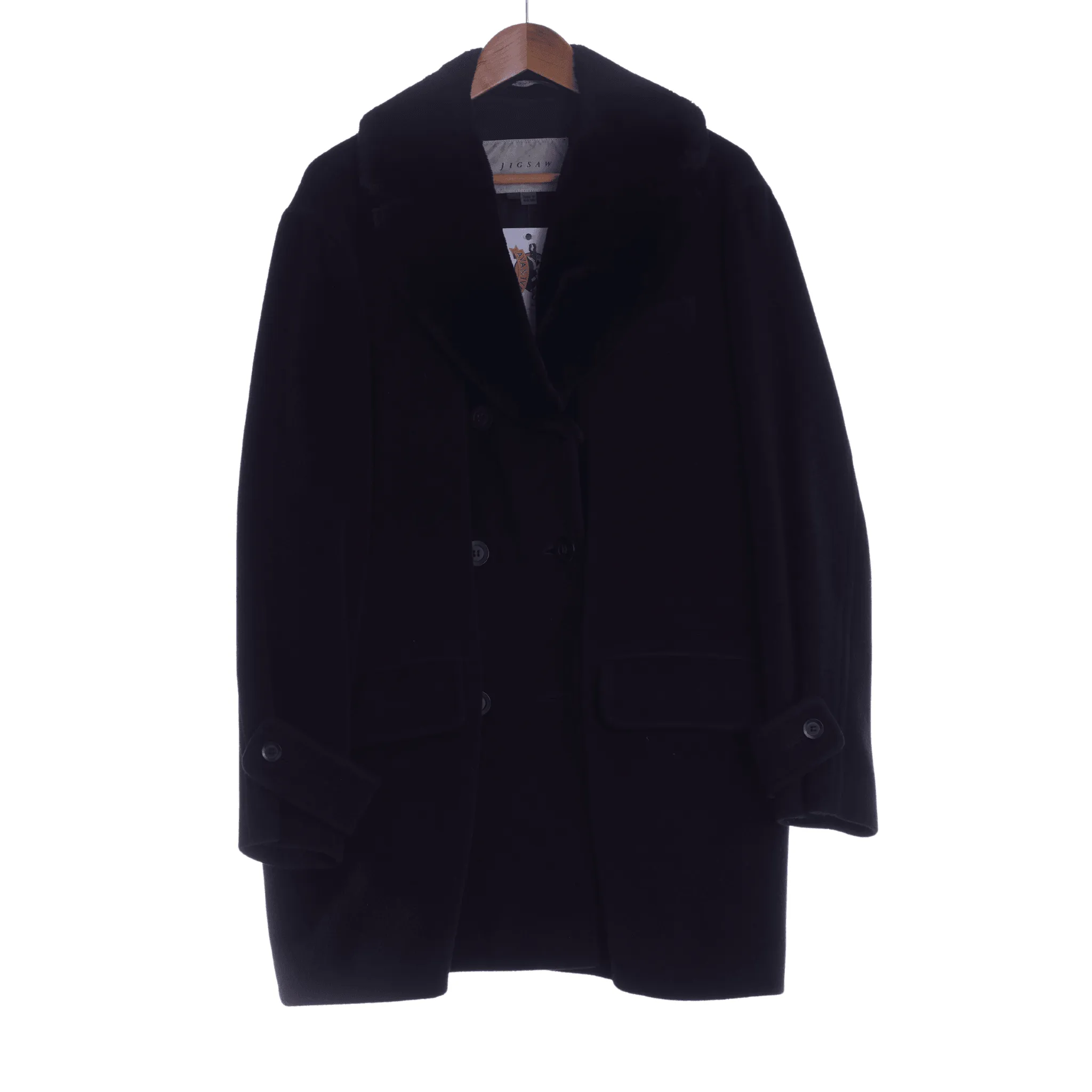 Jigsaw Merino Wool Black Long Sleeved Coat UK Size 14