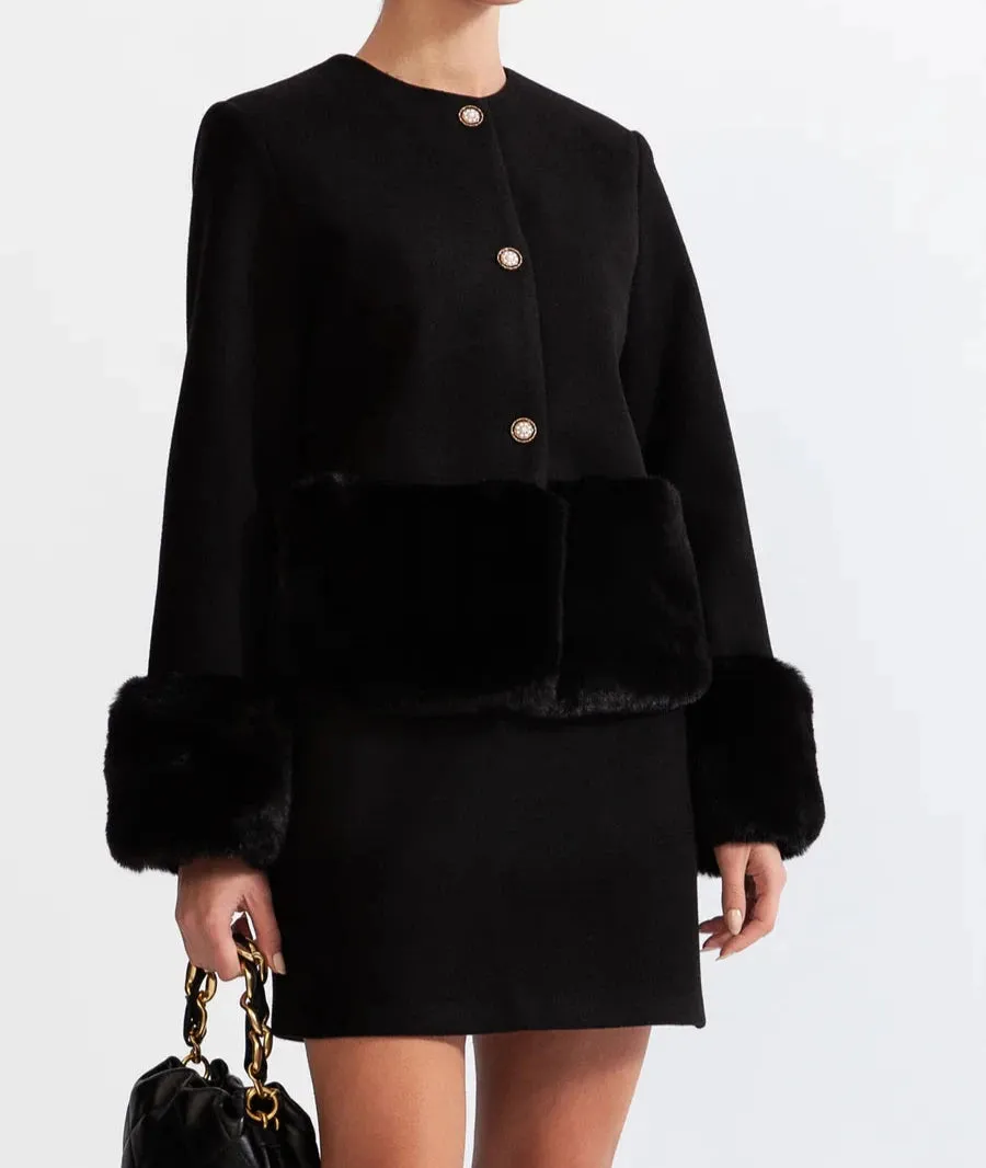 KAELAN Fax Fur Jacket and Skirt Bodycon Suit