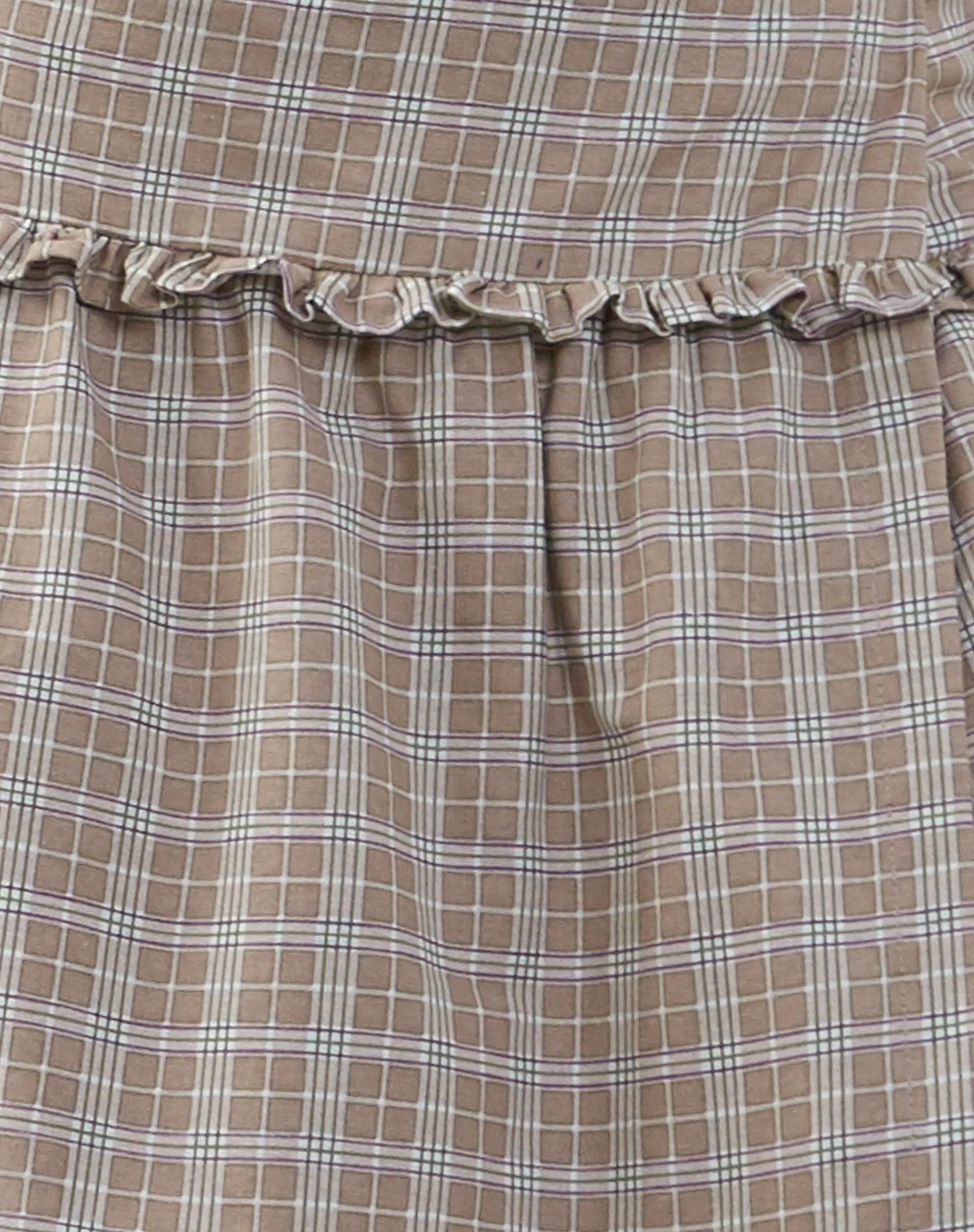 Kasya Frill Hem Wrap Midi Skirt in Taupe Check