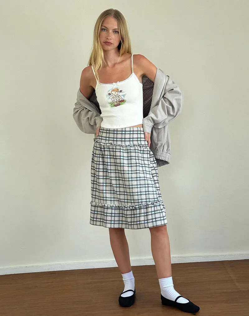 Kasya Midi Skirt in Pastel Blue Tartan