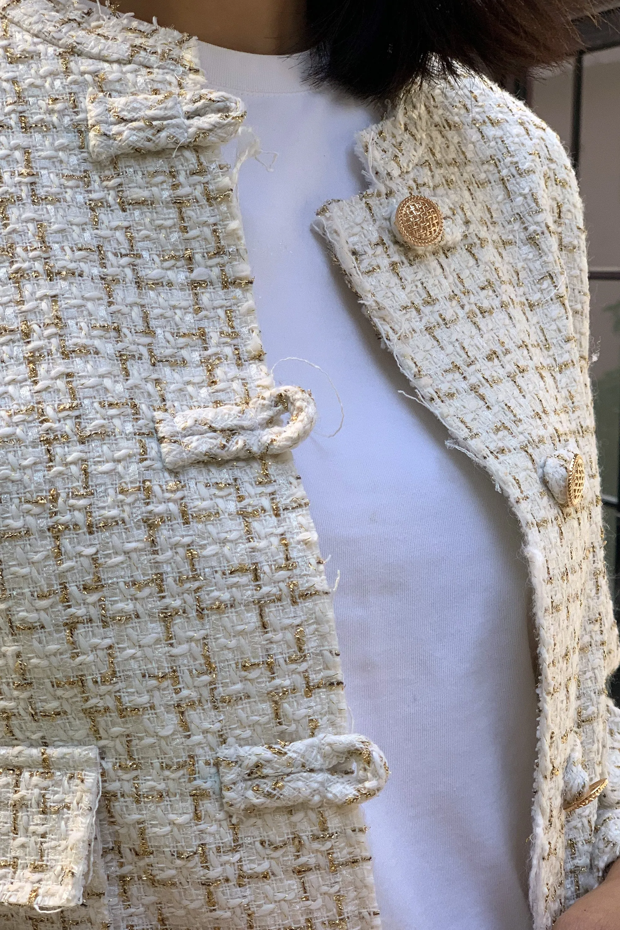 KEIRA White Tweed Jacket (White / Gold)