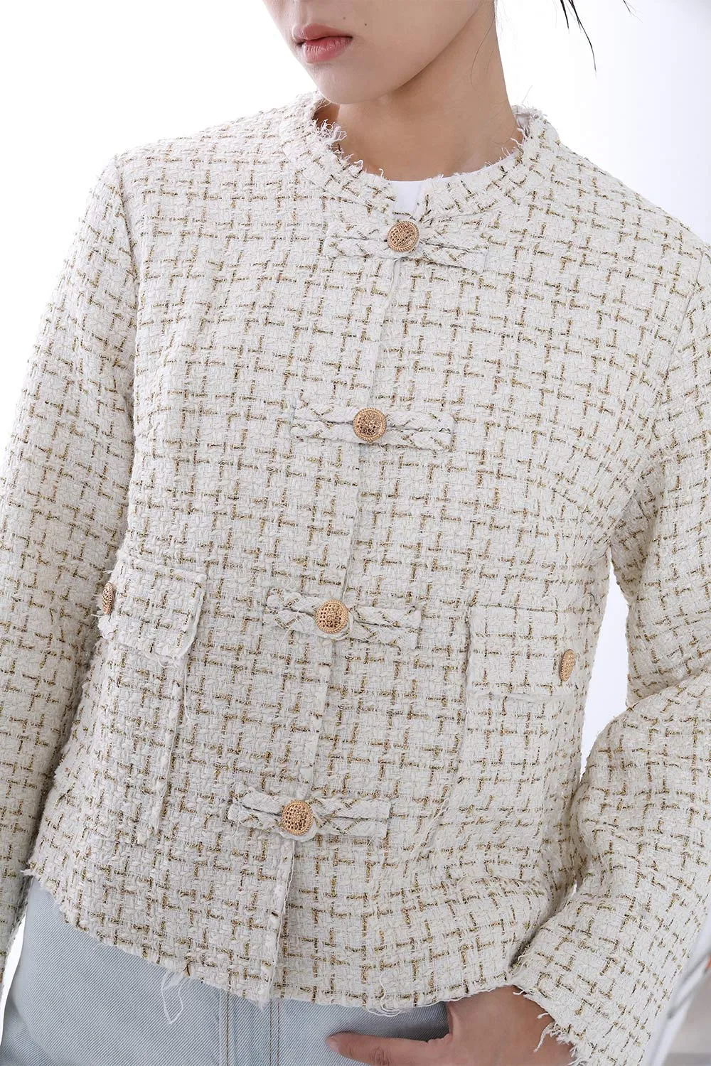 KEIRA White Tweed Jacket (White / Gold)