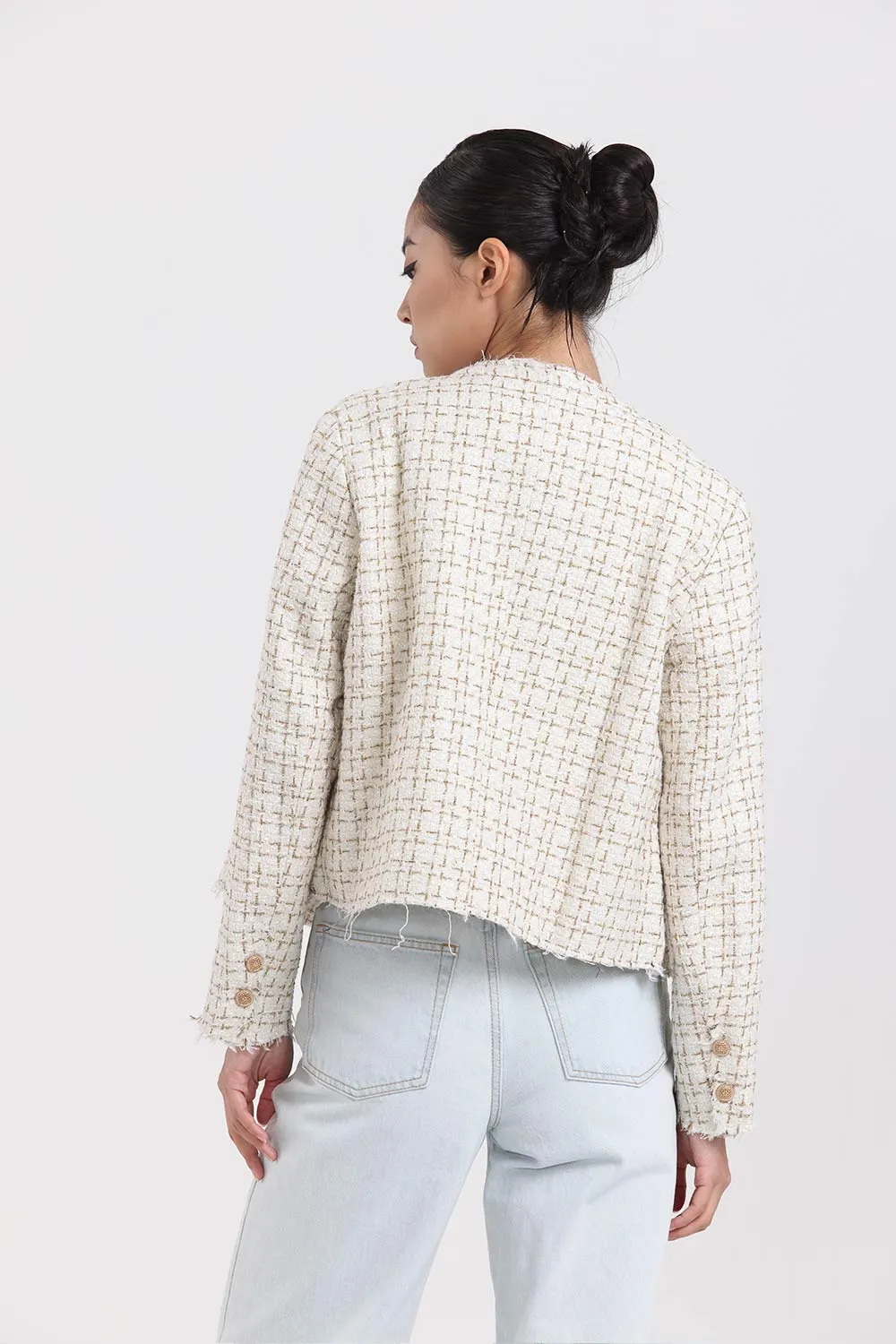 KEIRA White Tweed Jacket (White / Gold)