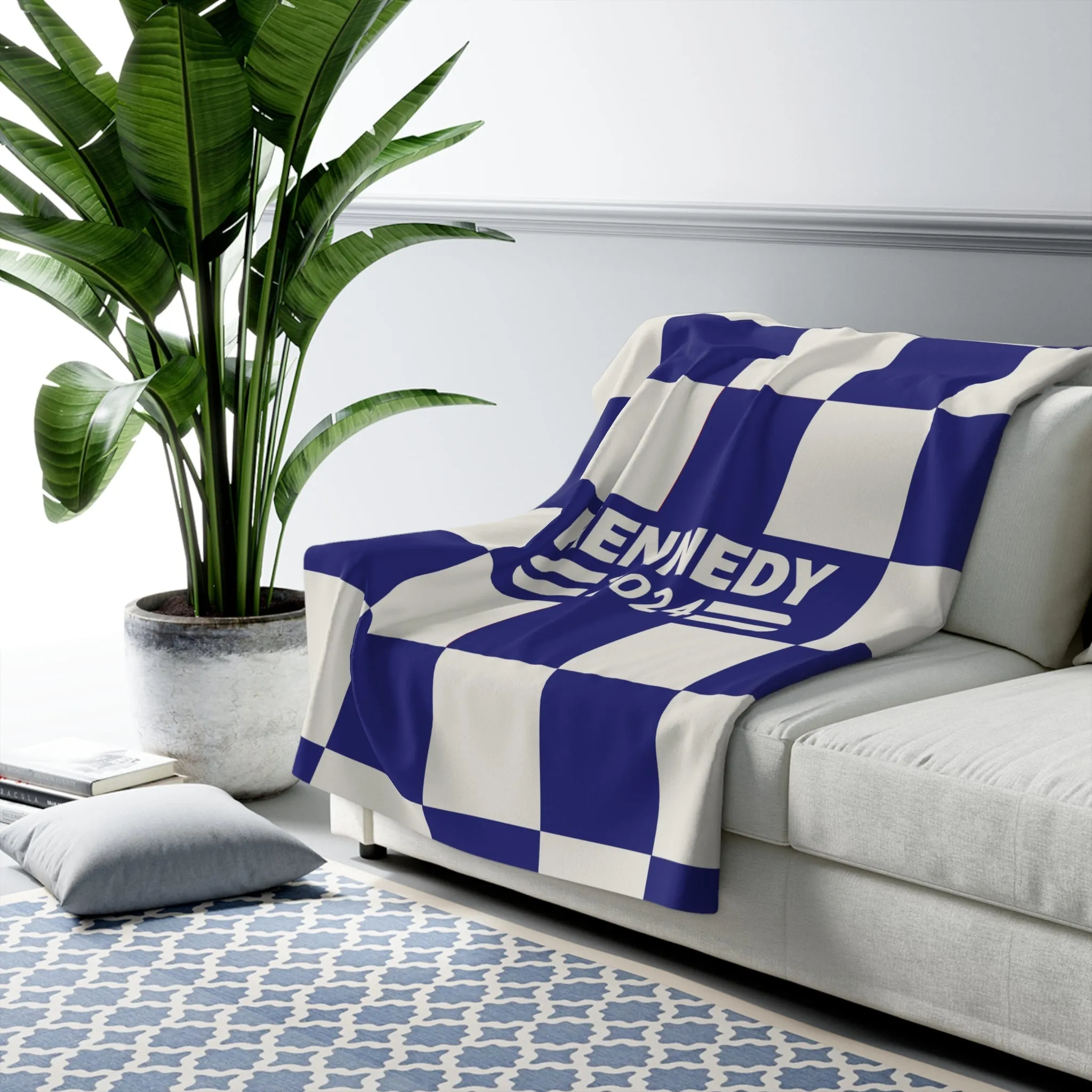 Kennedy Classic Navy Checkered Sherpa Fleece Blanket