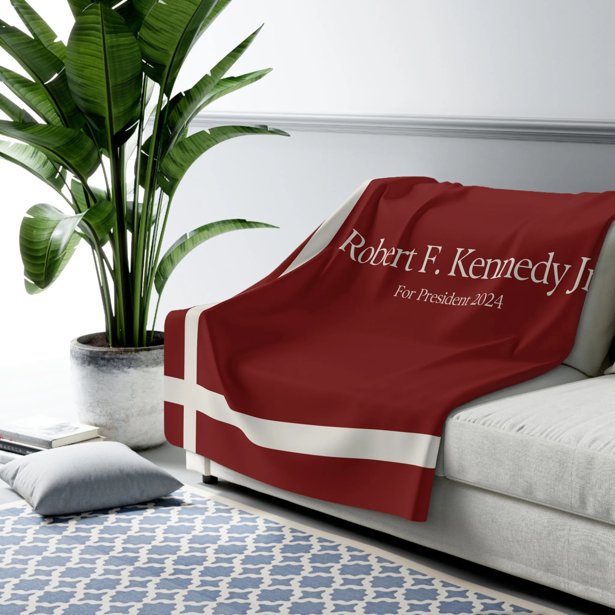 Kennedy for President Bordered Red Sherpa Fleece Blanket