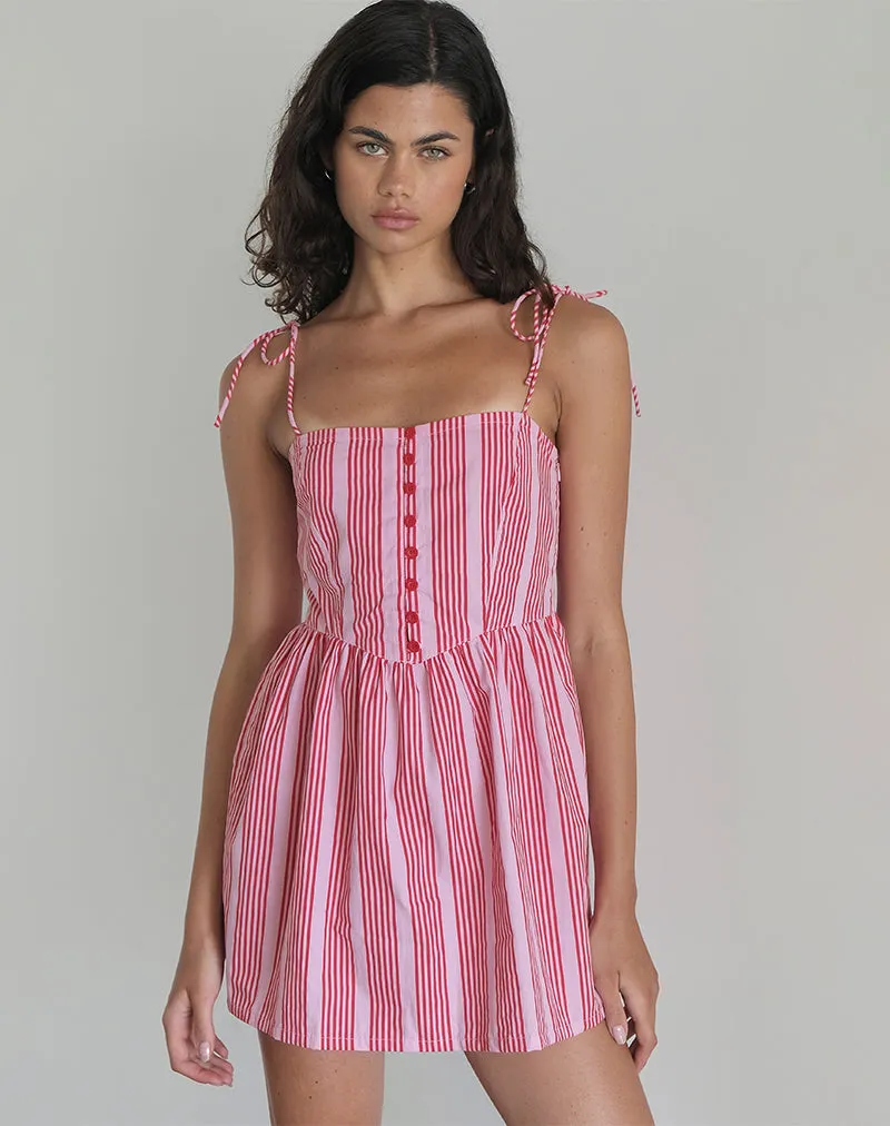 Kesyani Mini Dress in Vertical Pink Stripe