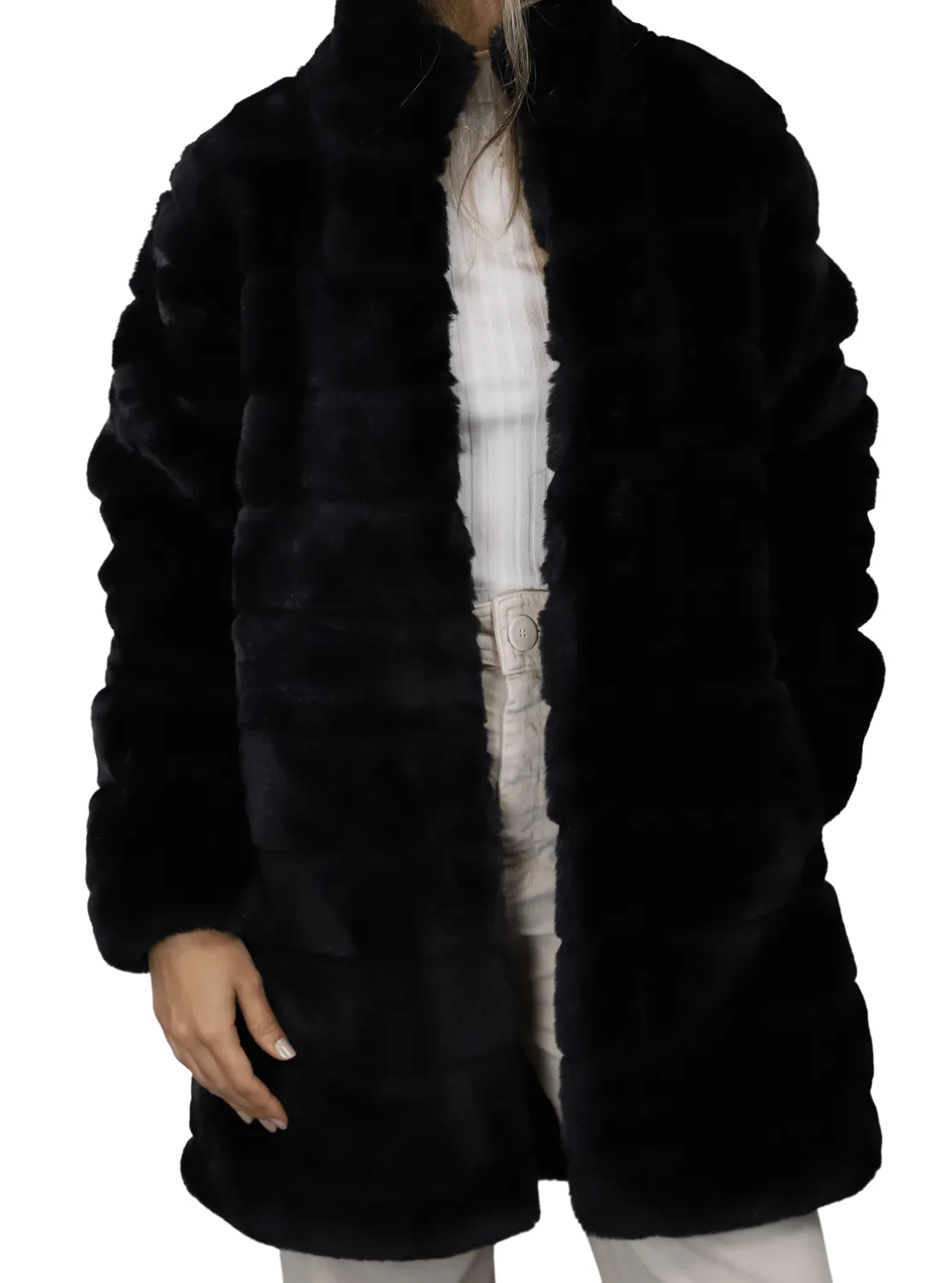 La Fiorentina Plush Faux Coat - Black