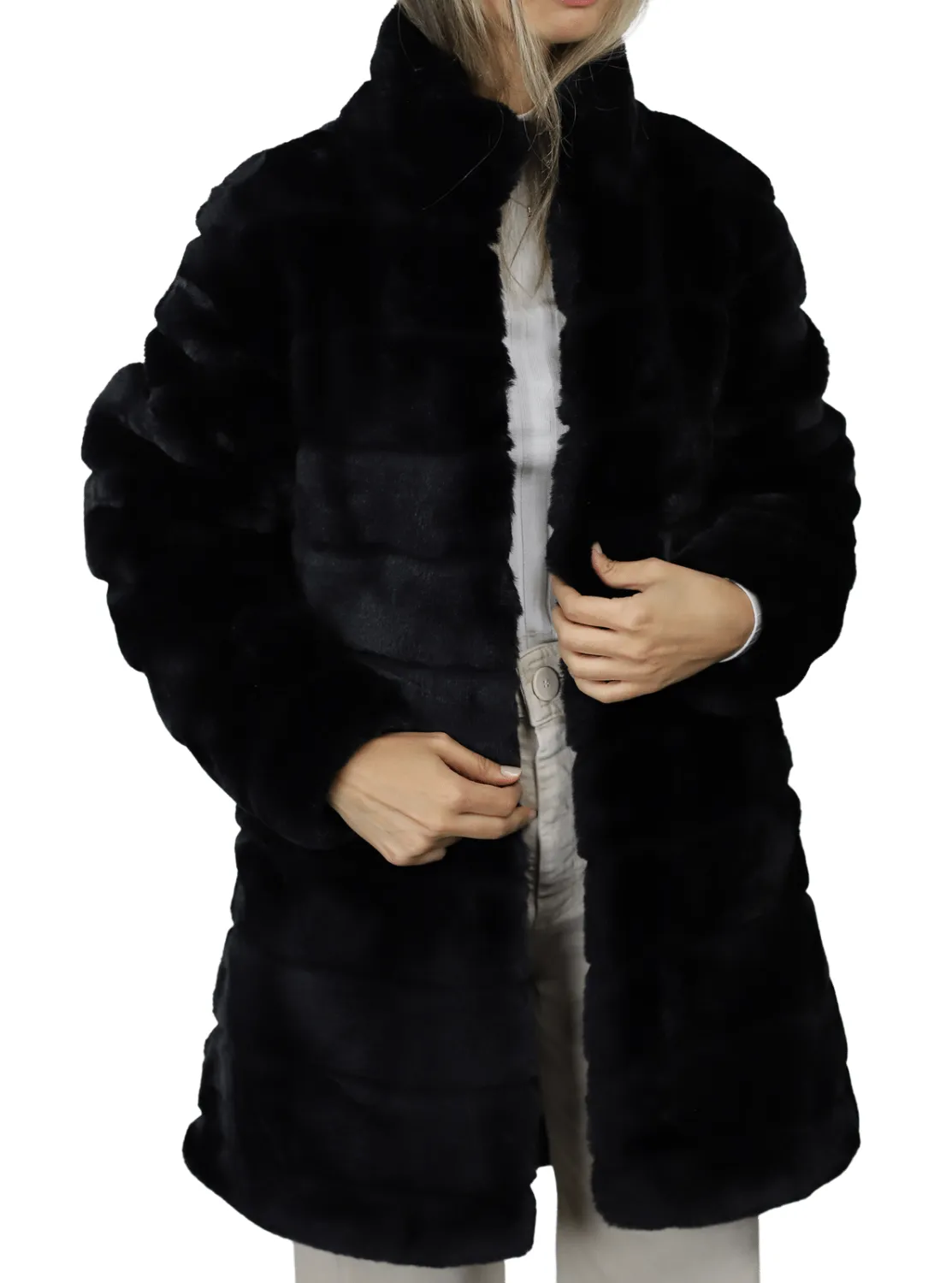 La Fiorentina Plush Faux Coat - Black