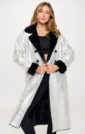 LB706L1 - Fur Lined Metallic Oversized Coat