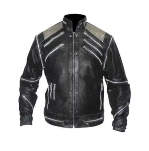 Leather Madness Michael Jackson Beat It Black Genuine Leather Jacket