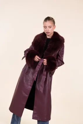 Leatherlook trenchcoat faux fur burgundy - Fally