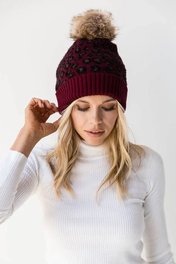 Leopard Beanie w/ Pom Pom