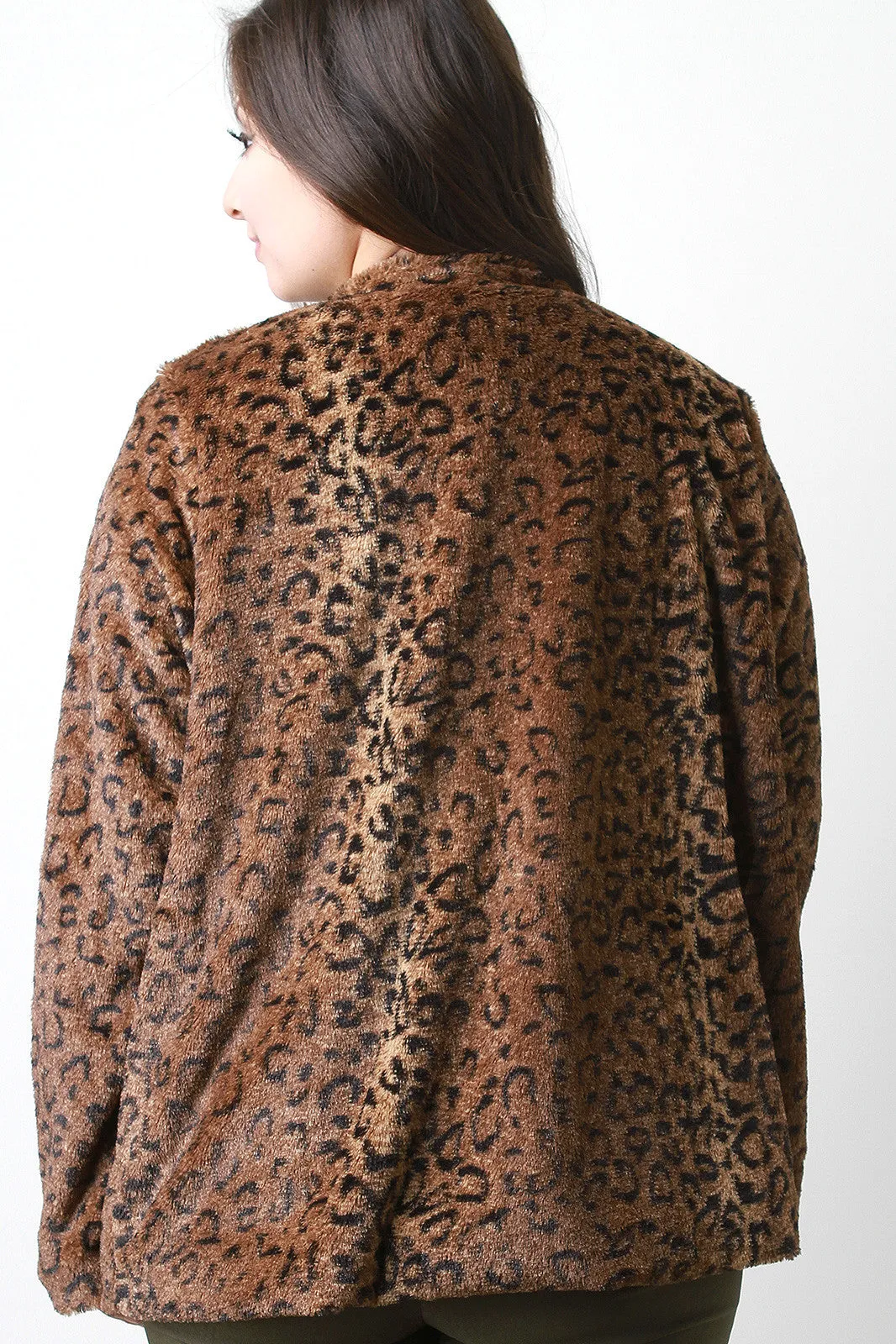 Leopard Faux Fur Open Front Jacket