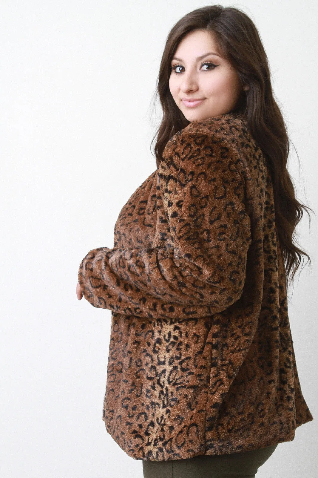 Leopard Faux Fur Open Front Jacket