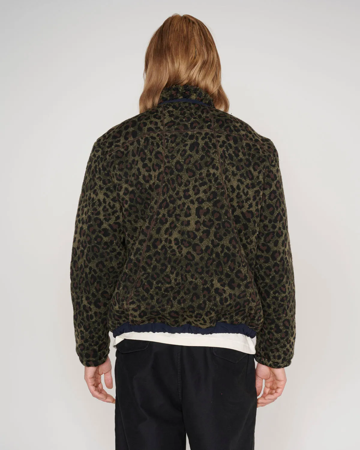 Leopard Reverse Sherpa Jacket - Olive