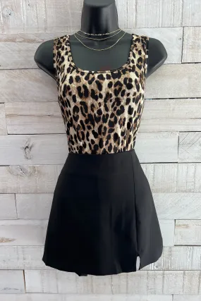 Leopard Scoop Neck Bodysuit- Tan/Black