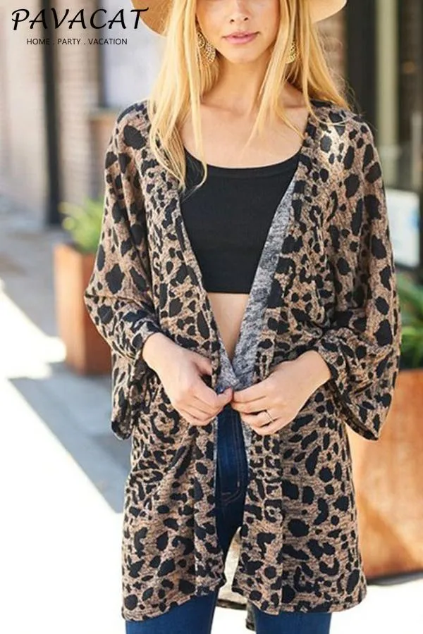 Leopard Three Quarter Length Sleeve Coat