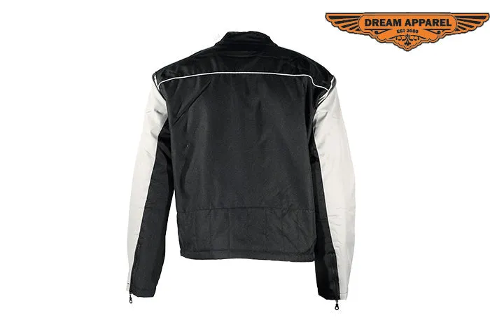 Light Textile Motorcycle Jacket w/ White Multi-Striped Design - Mens