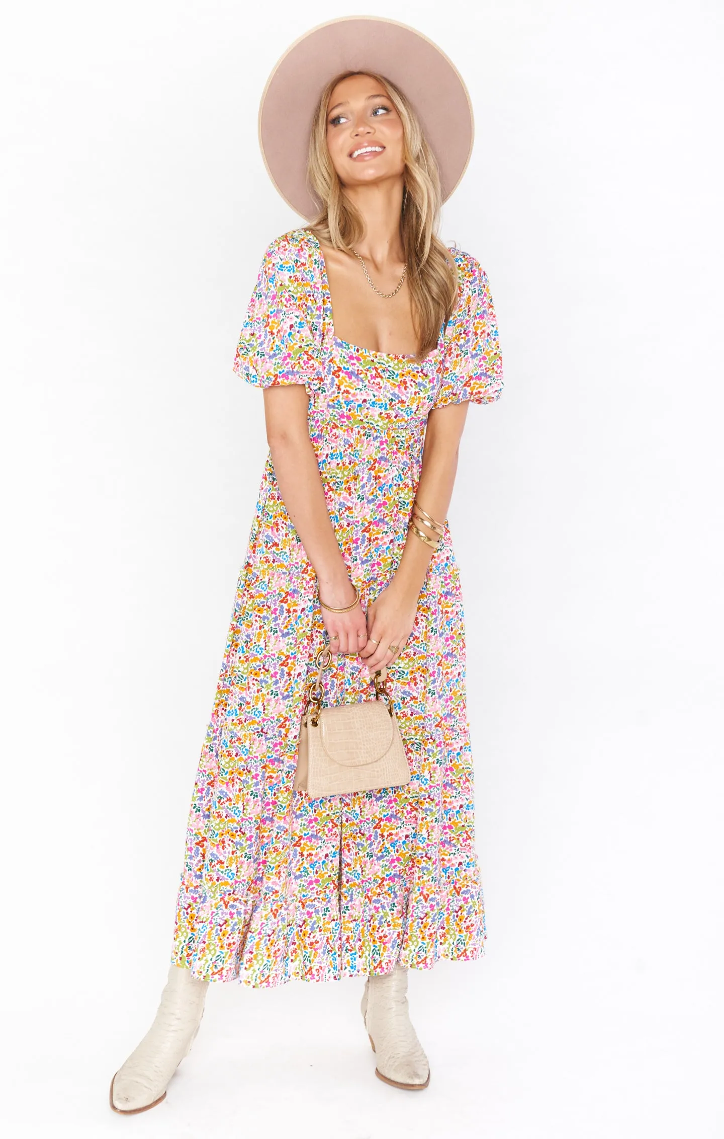 Linds Midi Dress ~ Rainbow Fields