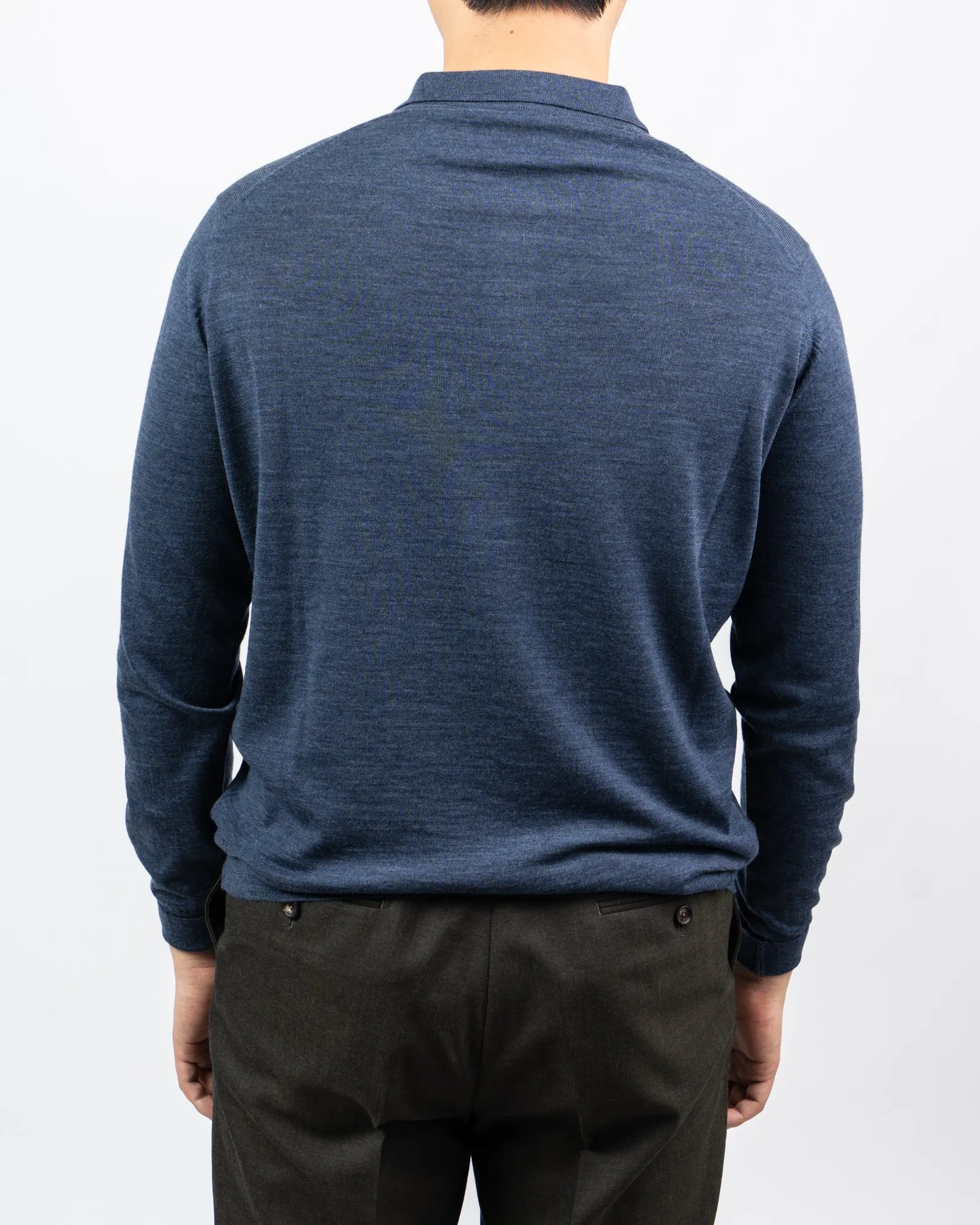 Loro Piana Merino Long Sleeve Polo - Steel Blue