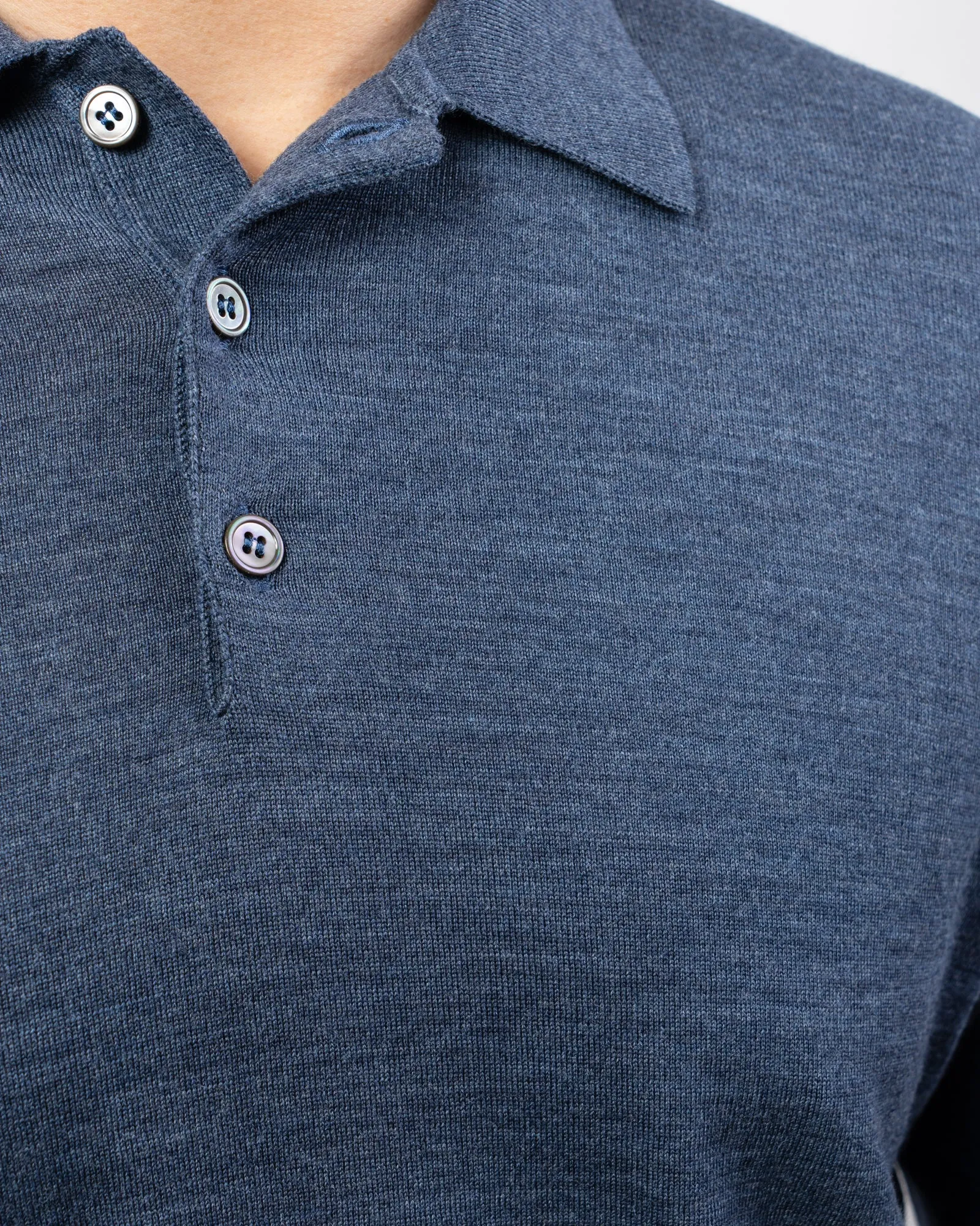 Loro Piana Merino Long Sleeve Polo - Steel Blue