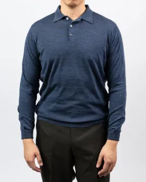 Loro Piana Merino Long Sleeve Polo - Steel Blue