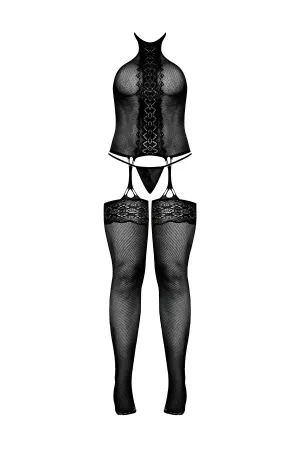 Magic Silk Seamless High-Neck Bodysuit & G-String Black One Size