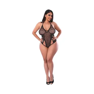 Magic Silk Soft Petals Cut Out Teddy with Snap Crotch Black