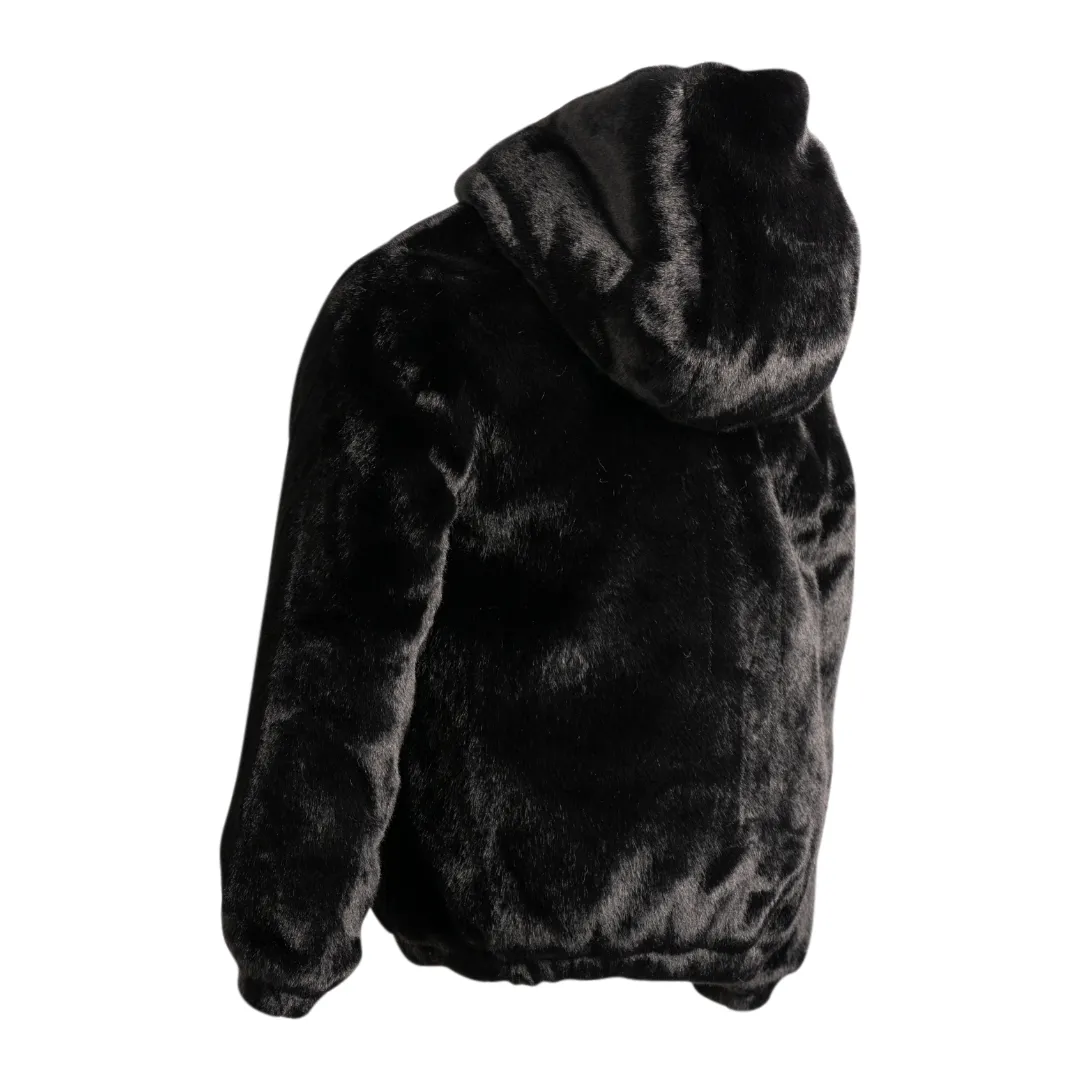 Mantel Black Hooded Fur Coat