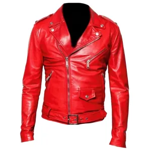 Men Red Classic Motorbike Leather Jacket