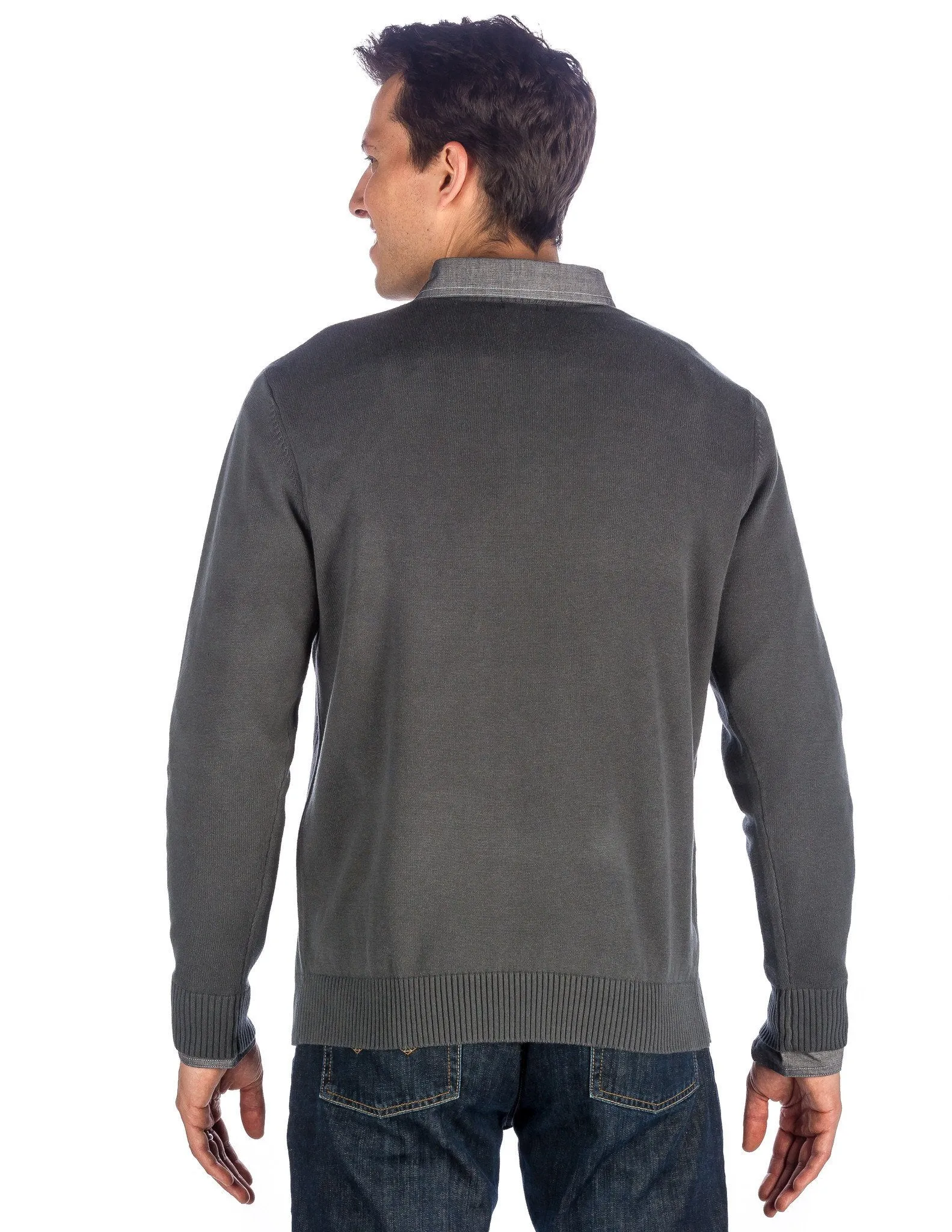 Men's 100% Cotton V-Neck Essential Sweater - Gray