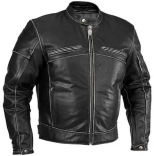 Men's Biker Leather Jacket, Men's Distressed Black Leather Jacket