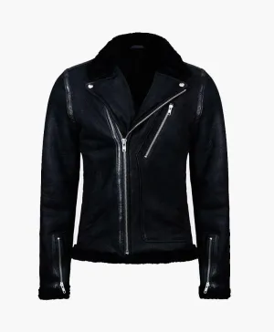 Men's Black Biker Leather Jacket with Premium Fur