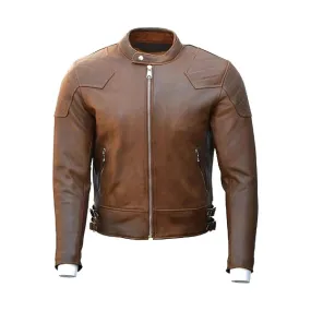 Men's Brown Quilted The 76 Cafe Racer Leather Jacket